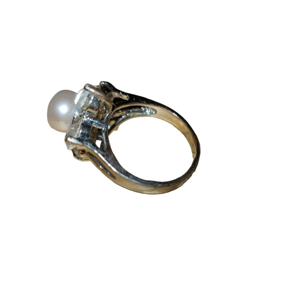 Vintage Faux Pearl with Crystals Flower Ring L4 - Picture 5 of 5